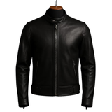 Men's Black Sheep Leather Jacket: Slim Fit Biker Coat