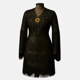 Handmade Leather Wedding Dress Women’s Long Fringe Gown, Western Style Native Powwow Regalia Maxi