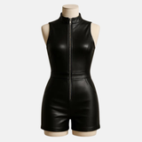Handmade Black Leather Mini Dress: Backless Bodycon Party Outfit