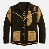 Men’s Western Fringe Cowboy Jacket Vintage Rodeo Coat Handmade Braided Suede Style