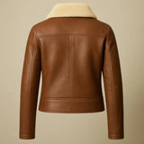 Ladies Aviator Style Leather Jacket – Cognac Brown Real Leather Flight Coat