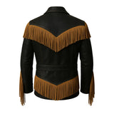 Men’s Western Fringe Jacket Handmade Leather Cowboy Coat Vintage Belted Rodeo Style