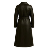 Women’s Long Leather Coat Handmade Belted Winter Trench Classic Full-Length Jacket