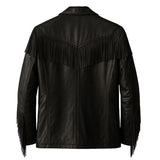Handmade Mens Western Jacket, Vintage Cowboy Leather Fringe Coat in Classic Black Cowboy Style