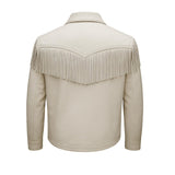 Men’s White Fringe Jacket Western Leather Cowboy Coat Vintage Rodeo Style