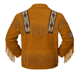 Men’s Western Suede Fringe Jacket Handmade Cowboy Leather Coat Beaded Native Style