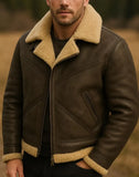 Men’s Aviator Jacket Warm Winter Leather Bomber Coat Classic Flying Pilot Jacket
