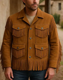 Men’s Western Fringe Jacket Vintage Leather Cowboy Coat Handmade Rodeo Style