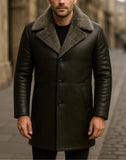 Genuine Leather Aviator Overcoat: Fur Lined Winter Jacket