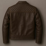 Men’s Brown Quilted Leather Jacket Classic Biker Style Vintage Moto Jacket