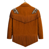 Men’s Western Fringe Jacket Cowboy Suede Leather Coat Beaded Native Style Outfit