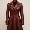 Womens Maroon Leather Trench Coat: Handmade Vintage Style Genuine Leather