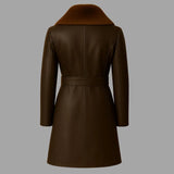 Handmade Brown Leather Trench Coat: Fur Collar, Belted Winter Outerwear