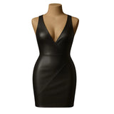 Handmade Brown Leather Bodycon Mini Dress: Belted Sleeveless Clubwear