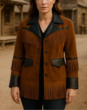 Women’s Western Fringe Jacket Suede Leather Cowgirl Coat Handmade Rodeo Style