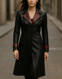 Women’s Black Leather Trench Coat – Handmade Long Overcoat, Dark Fantasy Style Jacket
