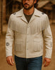 Men’s White Fringe Jacket Western Leather Cowboy Coat Vintage Rodeo Style