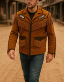 Men’s Western Fringe Jacket Brown Suede Cowboy Coat Handmade Vintage Rodeo Style