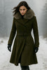 Handmade Wool Trench Coat: Olive Green, Fur Collar, Belted Winter Overcoat