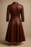 Handmade Leather Trench Coat Dress: Vintage Belted A-Line Midi
