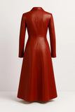 Handmade Red Leather Trench Coat: Elegant Winter Coat for Women