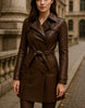 Handmade Brown Quilted Leather Trench Coat: Vintage Belted Overcoat