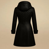 Handmade Black Leather Trench Coat: Quilted Hooded Winter Coat