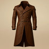Handmade Brown Leather Trench Coat: Vintage Double Breasted Belted Jacket