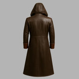 Handmade Two-Tone Brown Leather Trench Coat - Men's Gothic Hooded Overcoat