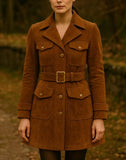 Women’s Suede Leather Coat Handmade Tan Suede Trench Jacket Genuine Leather Belted Coat Vintage Style Winter Outerwear