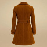 Women’s Suede Leather Coat Handmade Tan Suede Trench Jacket Genuine Leather Belted Coat Vintage Style Winter Outerwear