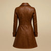 Women’s Brown Leather Coat Handmade Genuine Leather Trench Double Breasted Long Jacket Elegant Vintage Winter Outerwear