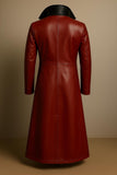 Handmade Red Leather Trench Coat Men’s Genuine Overcoat Christmas Gift