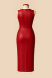 Handmade Red Leather Bodycon Dress: Elegant Party Outfit