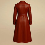 Handmade Red Leather Trench Coat: Full Length Genuine Leather Belted Jacket