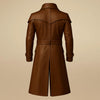 Handmade Brown Leather Trench Coat: Vintage Double Breasted Belted Jacket