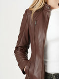 Handmade Genuine Leather Moto Coat - Slim Fit Women's Jacket