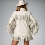 Women’s Ivory Fringe Leather Western Jacket Dress