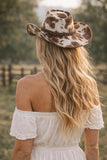 Cow Print Western Cowboy Hat for Women Premium Suede Leather Cowgirl Hat with Wide Brim