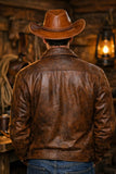 Classic Brown Leather Cowboy Hat for Men Premium Western Wide Brim Hat with Braided Detail