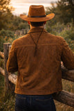 Brown Leather Cowboy Hat with Chin Strap – Western Wide Brim Outdoor Hat for Men