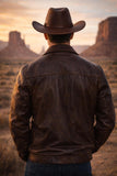 Premium Dark Brown Leather Cowboy Hat for Men – Classic Western Wide Brim Hat